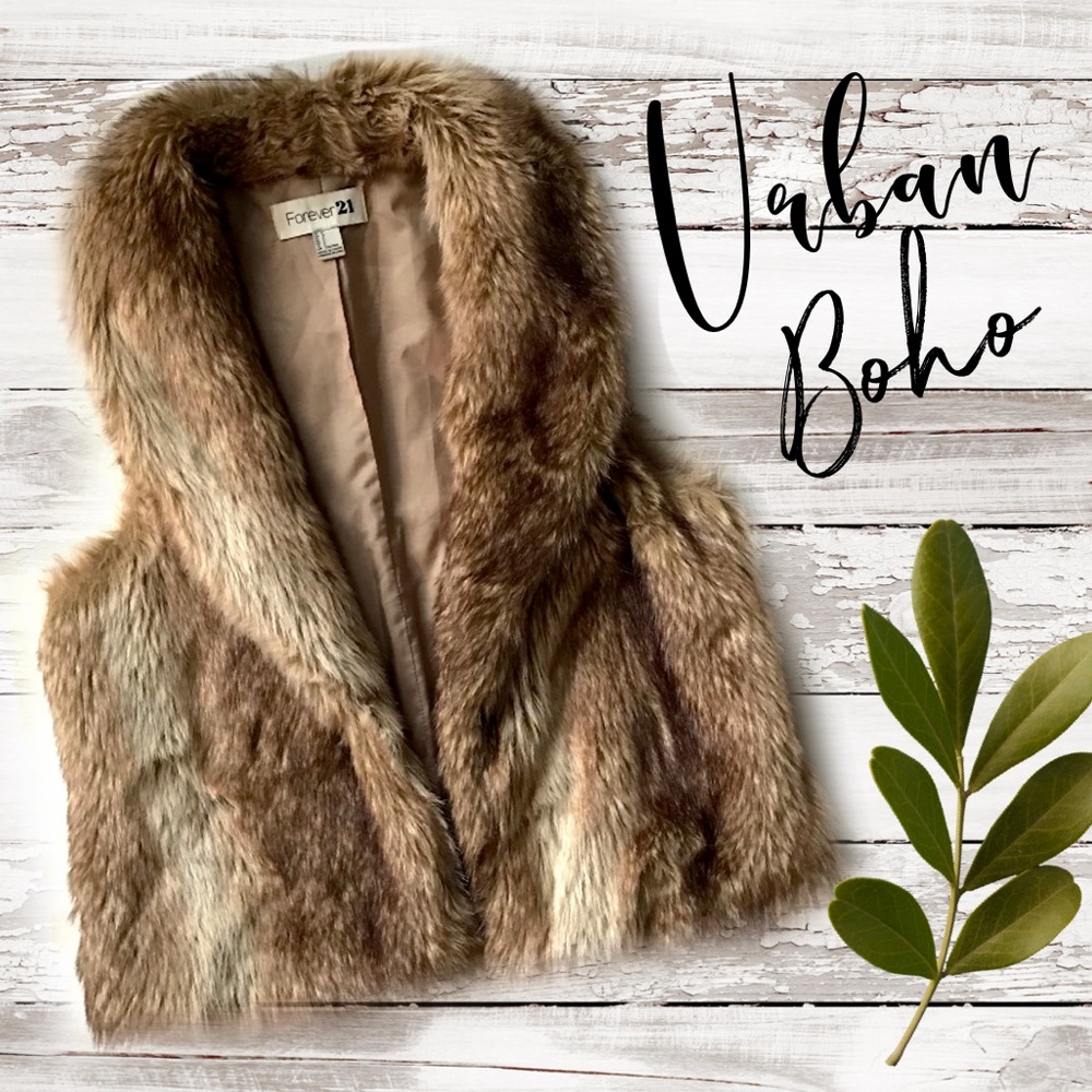 Forever 21 faux fur vest brown jacket - Picture 1 of 3